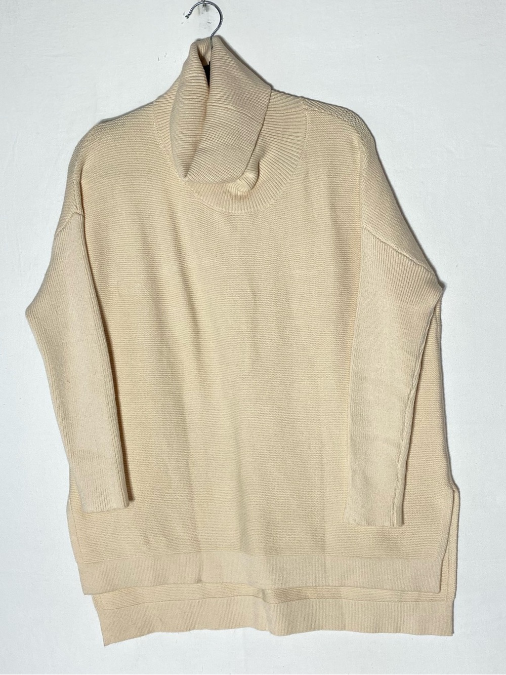 wkwmrpet Cream Oversized Long Sleeve Turtleneck Tunic Sweater W Split Hem M